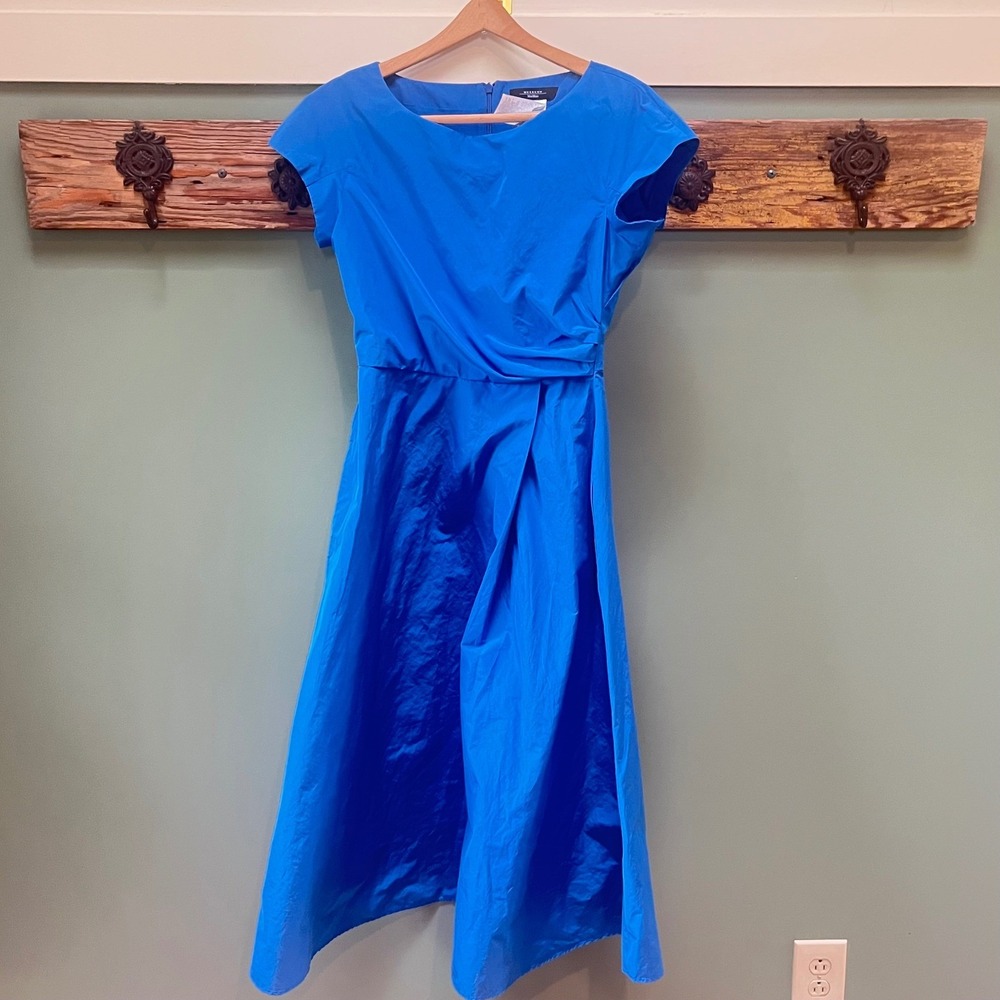 Weekend Max Mara Blue Cotton Blend Midi‎ Dress Cap Sleeve Womens
